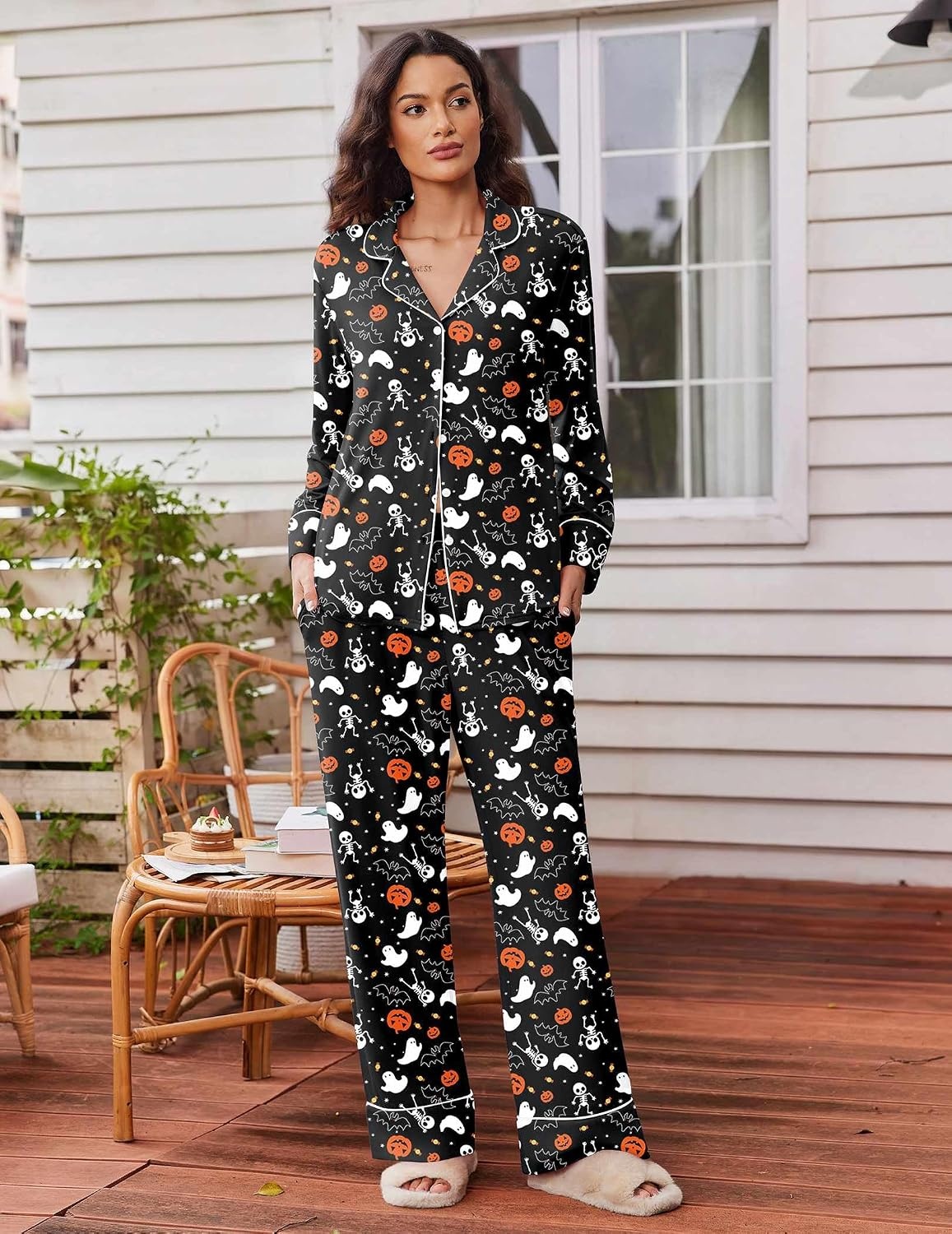 image:imageEkouaer Womens Pajama Sets 2 Piece Lounge Sets Button Down Long Sleeve PjsHalloween 2