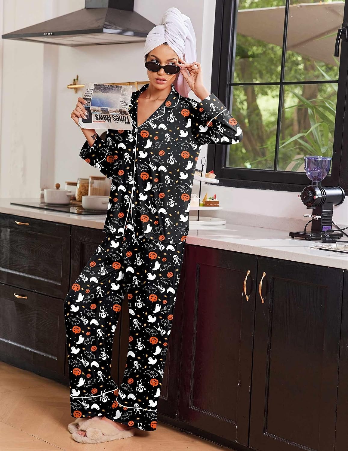 image:imageEkouaer Womens Pajama Sets 2 Piece Lounge Sets Button Down Long Sleeve PjsHalloween 2