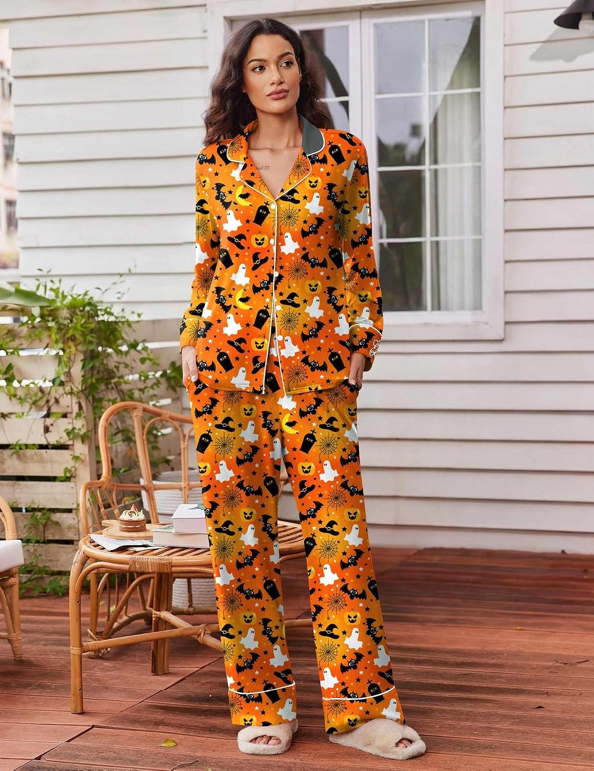 image:imageEkouaer Womens Pajama Sets 2 Piece Lounge Sets Button Down Long Sleeve PjsHalloween