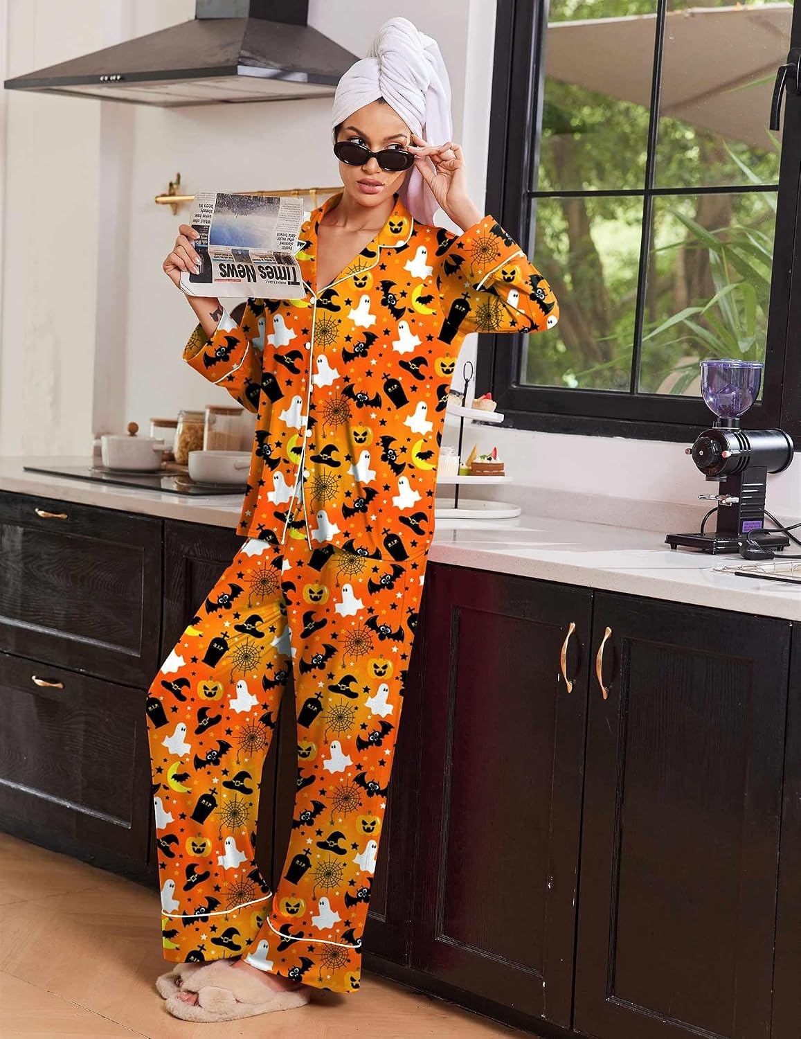 image:imageEkouaer Womens Pajama Sets 2 Piece Lounge Sets Button Down Long Sleeve PjsHalloween