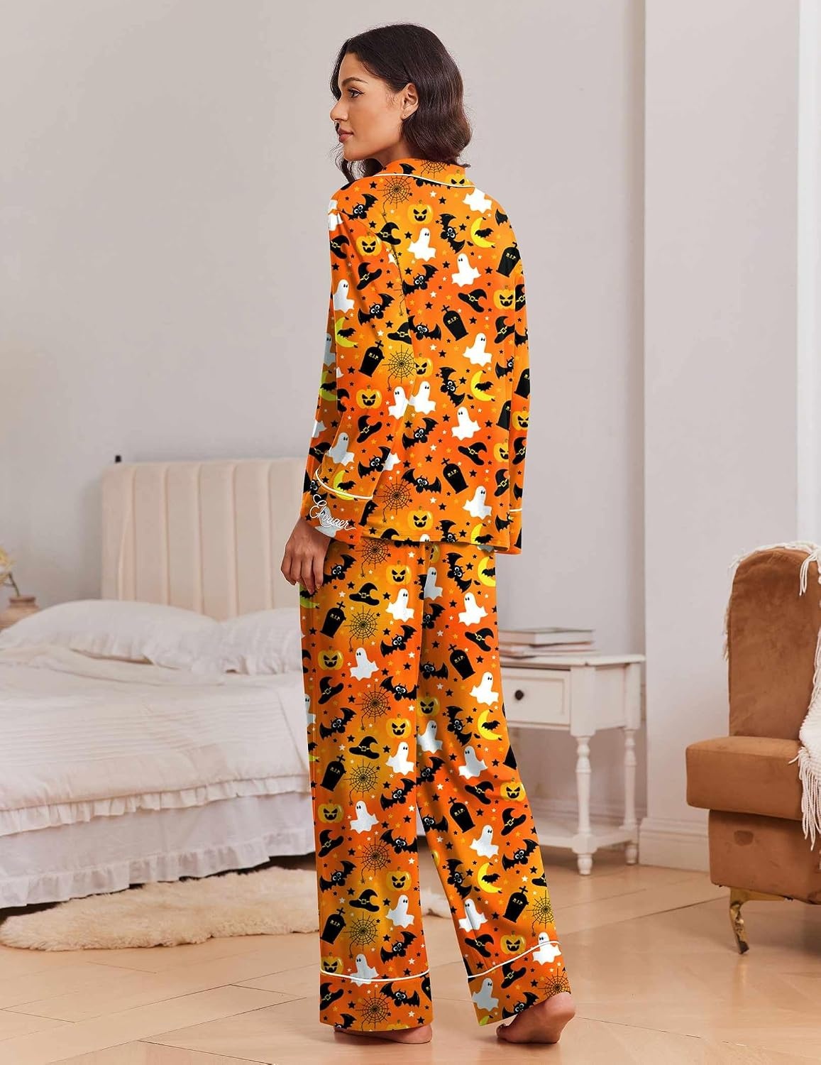 image:imageEkouaer Womens Pajama Sets 2 Piece Lounge Sets Button Down Long Sleeve PjsHalloween