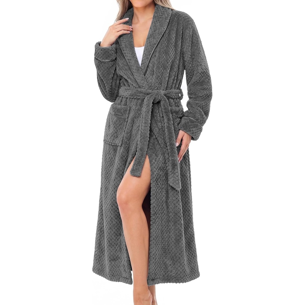image:imageEkouaer Long Robes for Women Super Soft Plush Fleece Warm Towel BathrobeDark Gray