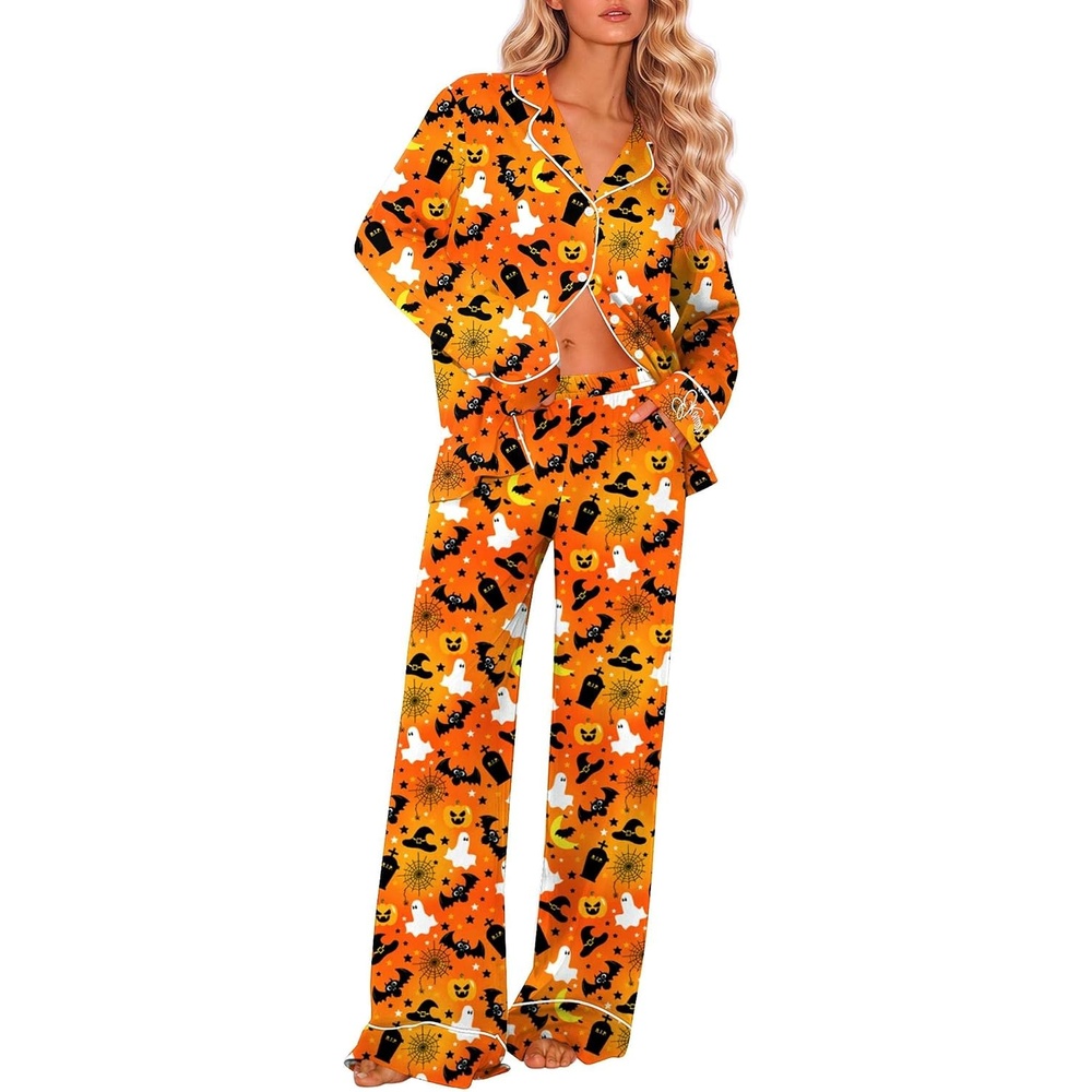 image:imageEkouaer Womens Pajama Sets 2 Piece Lounge Sets Button Down Long Sleeve PjsHalloween