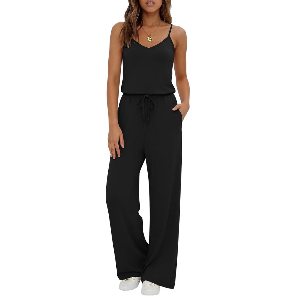 image:imageEkouaer Womens Summer Jumpsuits Dressy V Neck Long Rompers Casual JumperBlack