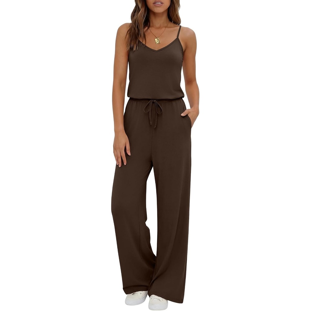 image:imageEkouaer Womens Summer Jumpsuits Dressy V Neck Long Rompers Casual JumperBrown