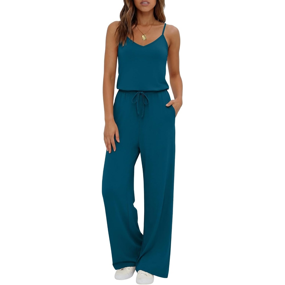 image:imageEkouaer Womens Summer Jumpsuits Dressy V Neck Long Rompers Casual JumperDark Blue