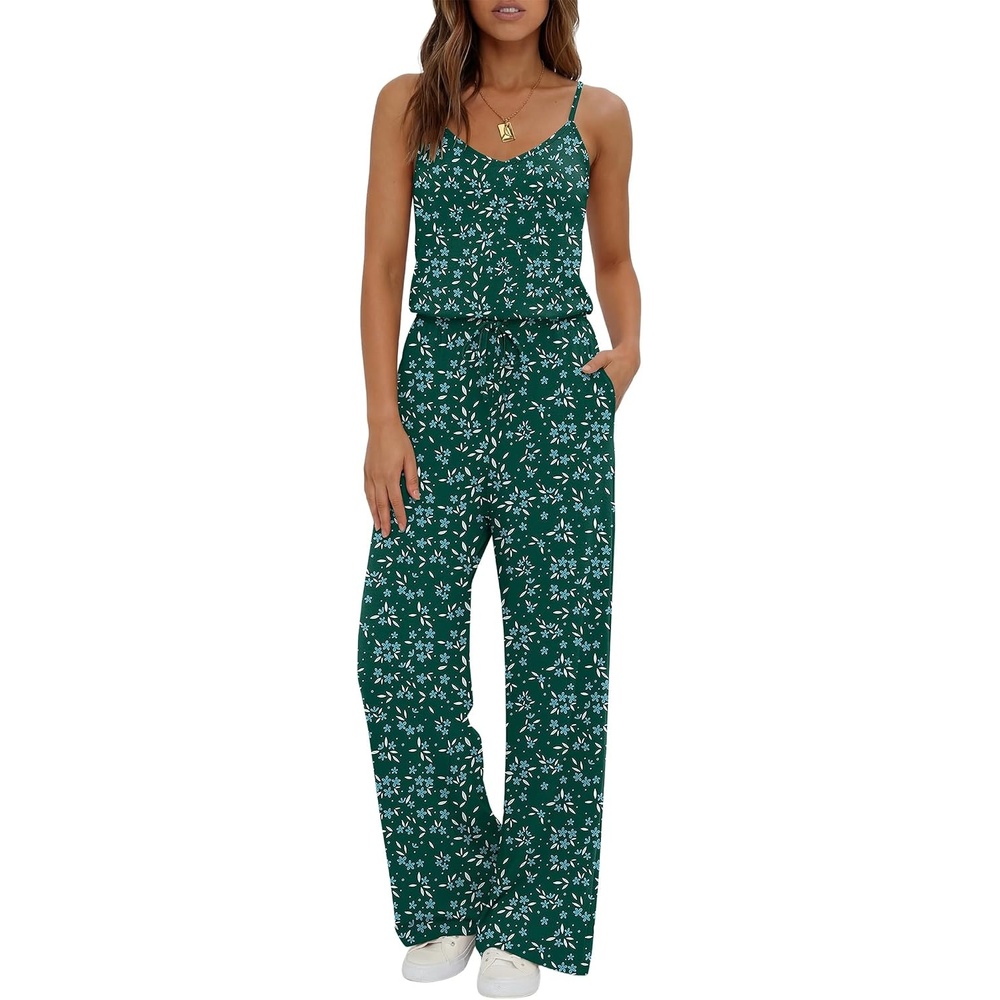 image:imageEkouaer Womens Summer Jumpsuits Dressy V Neck Long Rompers Casual JumperGreen Floral