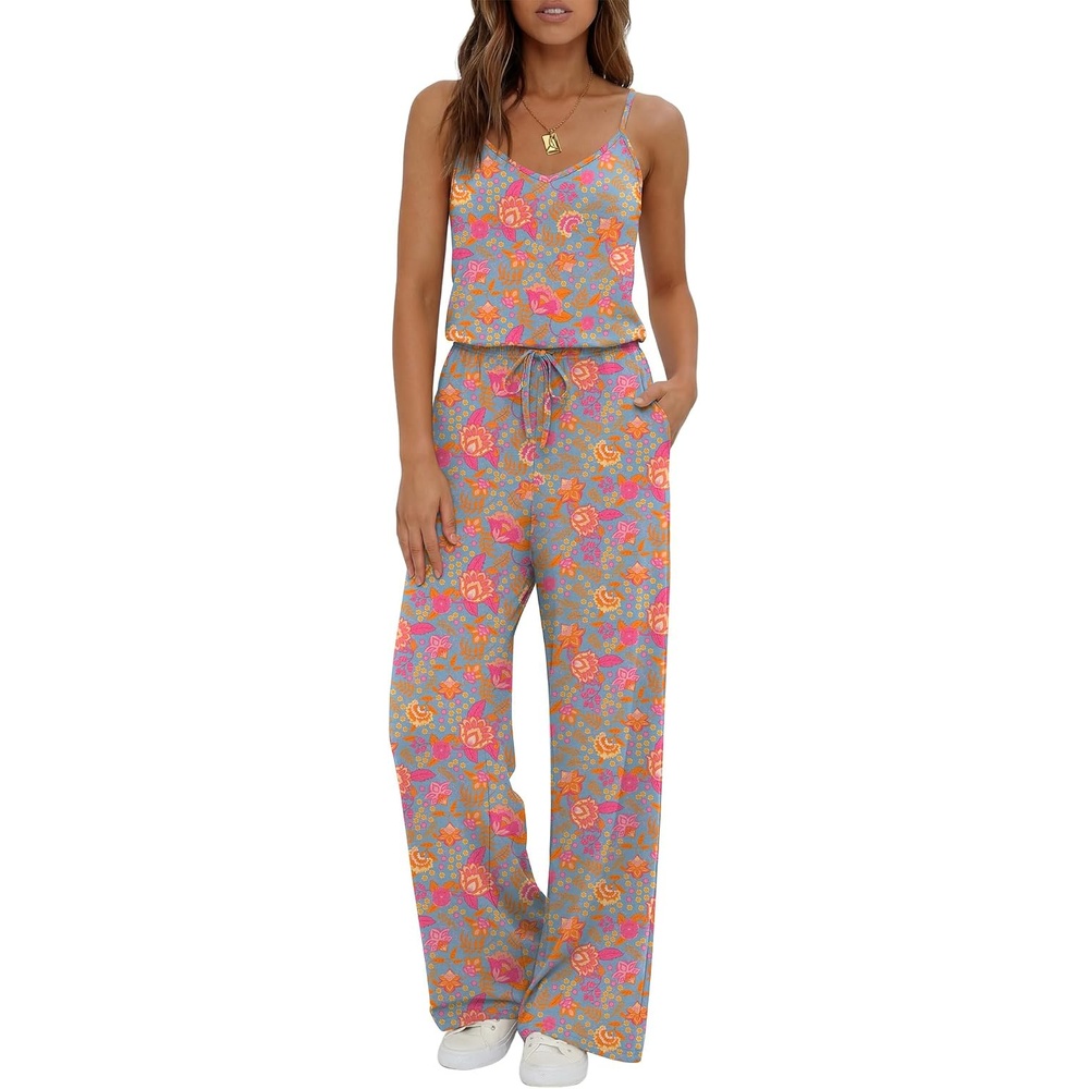 image:imageEkouaer Womens Summer Jumpsuits Dressy V Neck Long Rompers Casual JumperPink Floral Grey Blue