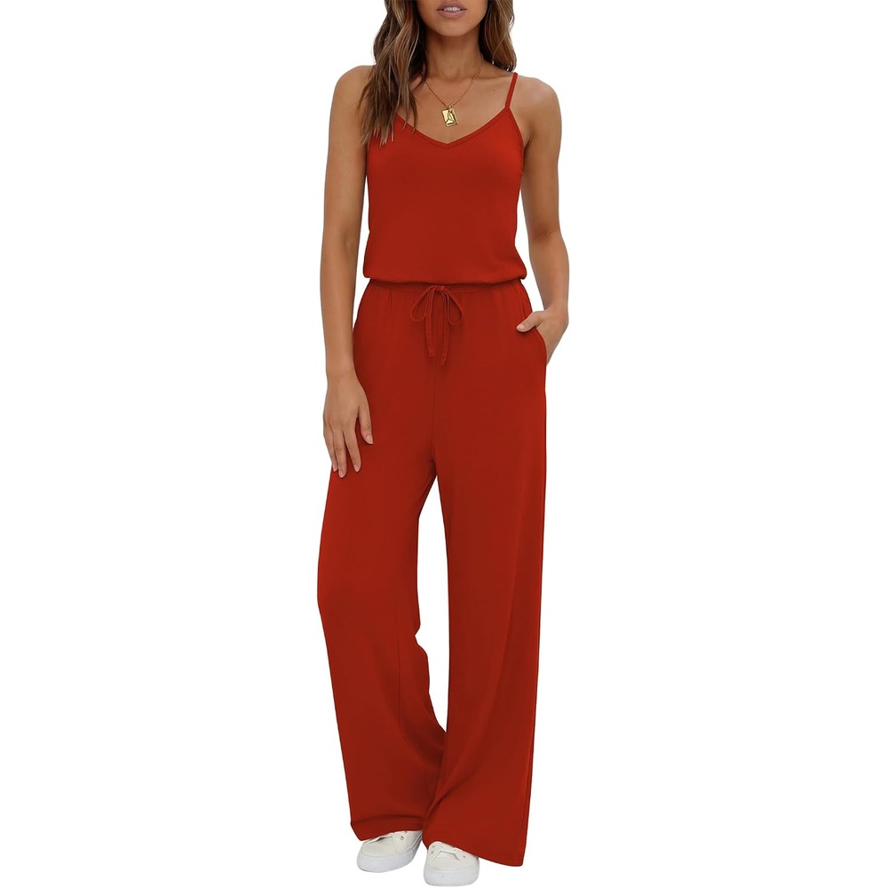 image:imageEkouaer Womens Summer Jumpsuits Dressy V Neck Long Rompers Casual JumperRed