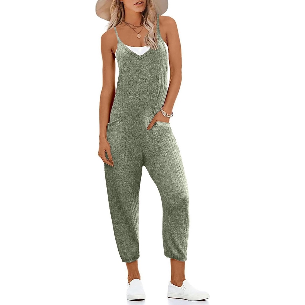 image:imageJumpsuits for Women Summer V Neck Casual Overall Sleeveless with PocketsPale Green