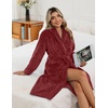 Ekouaer Long Robes for Women Super Soft Plush Fleece Warm Towel Bathrobe(Burgundy)