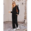 Ekouaer Lounge Sets for Women Long Sleeve 2 Piece Pajamas Set with Pockets(Black)