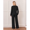 Ekouaer Lounge Sets for Women Long Sleeve 2 Piece Pajamas Set with Pockets(Black)