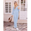 Ekouaer Lounge Sets for Women Long Sleeve 2 Piece Pajamas Set with Pockets(Blue)