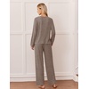 Ekouaer Lounge Sets for Women Long Sleeve 2 Piece Pajamas Set with Pockets(Brown)
