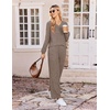 Ekouaer Lounge Sets for Women Long Sleeve 2 Piece Pajamas Set with Pockets(Brown)