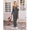 Ekouaer Lounge Sets for Women Long Sleeve 2 Piece Pajamas Set with Pockets(Dark Grey)