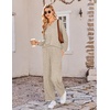Ekouaer Lounge Sets for Women Long Sleeve 2 Piece Pajamas Set with Pockets(Khaki)