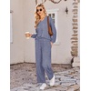 Ekouaer Lounge Sets for Women Long Sleeve 2 Piece Pajamas Set with Pockets(Navy Blue)