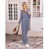 Ekouaer Lounge Sets for Women Long Sleeve 2 Piece Pajamas Set with Pockets(Navy Blue)