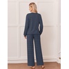 Ekouaer Lounge Sets for Women Long Sleeve 2 Piece Pajamas Set with Pockets(Navy White Stripe)