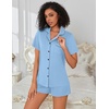 Ekouaer Pajamas for Women Set Button Down Short Sleeve Sleepwear 2 Piece pj(Baby Blue)