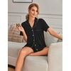 Ekouaer Pajamas for Women Set Button Down Short Sleeve Sleepwear 2 Piece pj(Black)