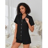 Ekouaer Pajamas for Women Set Button Down Short Sleeve Sleepwear 2 Piece pj(Black)