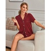 Ekouaer Pajamas for Women Set Button Down Short Sleeve Sleepwear 2 Piece pj(Burgundy)