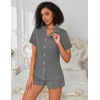 Ekouaer Pajamas for Women Set Button Down Short Sleeve Sleepwear 2 Piece pj(Dark Gray)