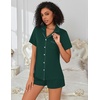 Ekouaer Pajamas for Women Set Button Down Short Sleeve Sleepwear 2 Piece pj(Dark Green)