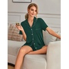 Ekouaer Pajamas for Women Set Button Down Short Sleeve Sleepwear 2 Piece pj(Dark Green)