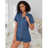 Ekouaer Pajamas for Women Set Button Down Short Sleeve Sleepwear 2 Piece pj(Marine Blue)