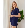 Ekouaer Pajamas for Women Set Button Down Short Sleeve Sleepwear 2 Piece pj(Navy Blue)
