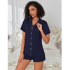 Ekouaer Pajamas for Women Set Button Down Short Sleeve Sleepwear 2 Piece pj(Navy Blue)