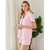 Ekouaer Pajamas for Women Set Button Down Short Sleeve Sleepwear 2 Piece pj(Pink Cherry)