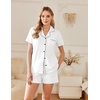 Ekouaer Pajamas for Women Set Button Down Short Sleeve Sleepwear 2 Piece pj(White)