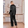 Ekouaer Satin Pajamas for Women Set 2 Piece Silk Pjs Long Sleeve Lounge Set(Black)