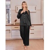 Ekouaer Satin Pajamas for Women Set 2 Piece Silk Pjs Long Sleeve Lounge Set(Black)