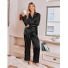 Ekouaer Satin Pajamas for Women Set 2 Piece Silk Pjs Long Sleeve Lounge Set(Black)