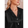 Ekouaer Satin Pajamas for Women Set 2 Piece Silk Pjs Long Sleeve Lounge Set(Black)