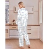 Ekouaer Satin Pajamas for Women Set 2 Piece Silk Pjs Long Sleeve Lounge Set(Blue Floral Bows)