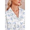 Ekouaer Satin Pajamas for Women Set 2 Piece Silk Pjs Long Sleeve Lounge Set(Blue Floral Bows)
