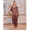 Ekouaer Satin Pajamas for Women Set 2 Piece Silk Pjs Long Sleeve Lounge Set(Brown)