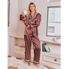 Ekouaer Satin Pajamas for Women Set 2 Piece Silk Pjs Long Sleeve Lounge Set(Brown)