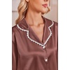 Ekouaer Satin Pajamas for Women Set 2 Piece Silk Pjs Long Sleeve Lounge Set(Brown)