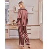 Ekouaer Satin Pajamas for Women Set 2 Piece Silk Pjs Long Sleeve Lounge Set(Brown)
