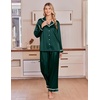 Ekouaer Satin Pajamas for Women Set 2 Piece Silk Pjs Long Sleeve Lounge Set(Green)