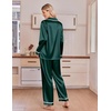 Ekouaer Satin Pajamas for Women Set 2 Piece Silk Pjs Long Sleeve Lounge Set(Green)