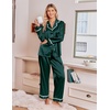 Ekouaer Satin Pajamas for Women Set 2 Piece Silk Pjs Long Sleeve Lounge Set(Green)